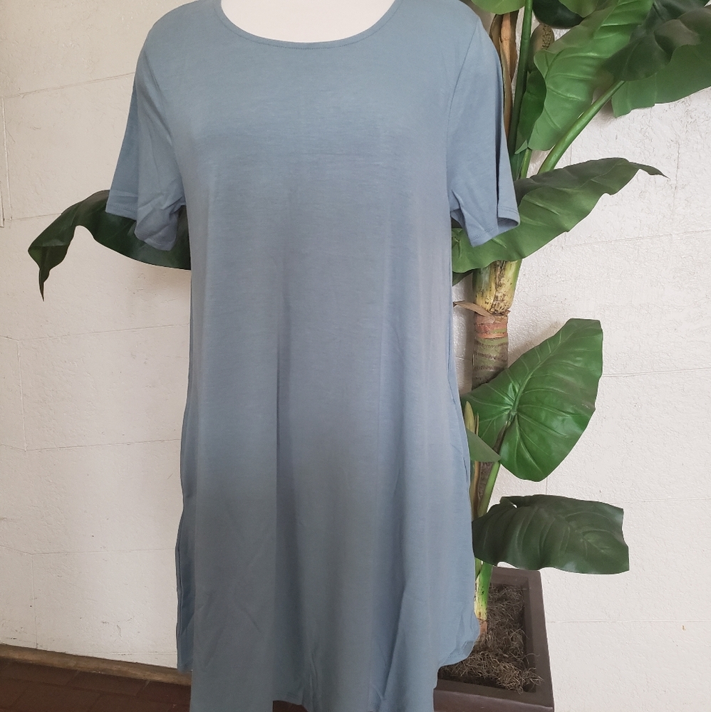 Blue T-shirt Dress Tunic Top w/ Pockets NWOT